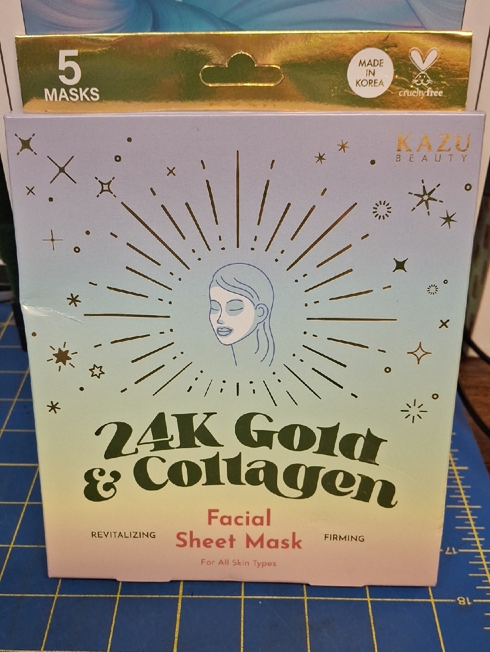 Kazu Beauty 24K Gold & Collagen Facial Sheet Mask 5ct New